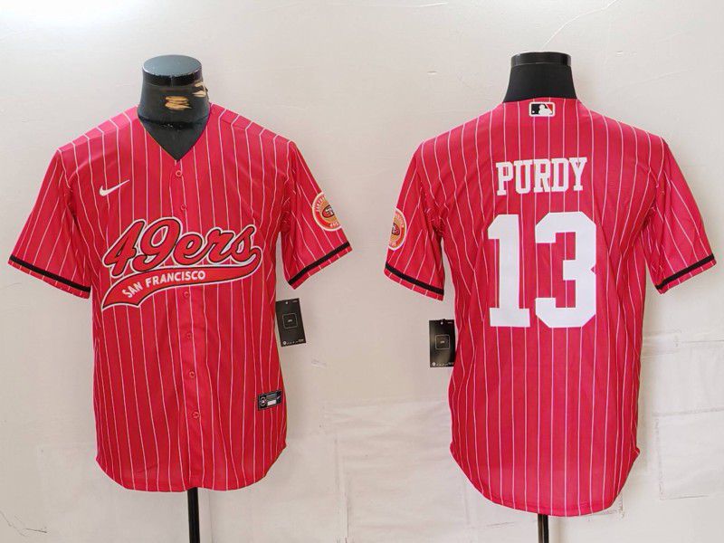 Men San Francisco 49ers 13 Purdy Red Stripe Joint Name 2024 Nike Limited NFL Jersey style 1